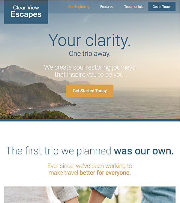 Screenshot from my mock travel website